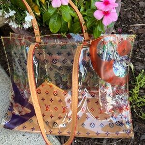 Designer Inspired Transparent Tote with Colorful Accents